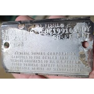 1954 Pontiac 4 Door Data Tag Plate